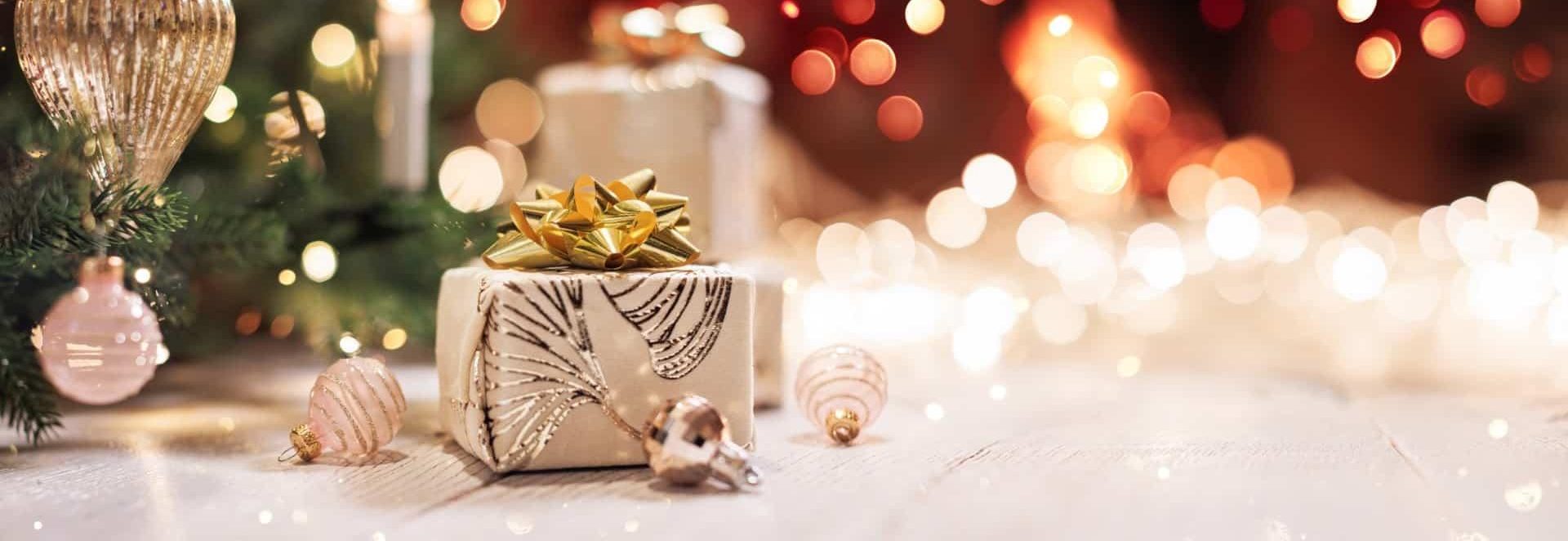 gifts by the Christmas tree